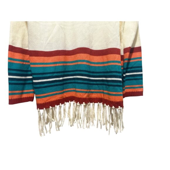 Panhandle Aztec Stripes Fringe Sweater Women XL Cowl Neck Western Bohemian Rodeo - Picture 7 of 15